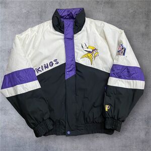 Pro Player Vintage NFL Minnesota Viking Full Zip White Purple Black Jacket XL
